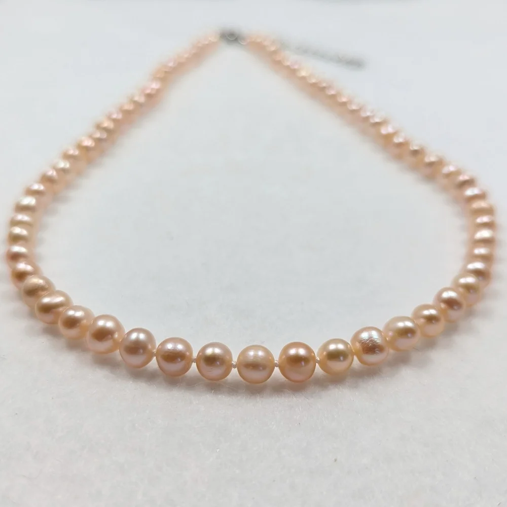 REAL 6-7mm Peach Pearl Necklace - Picture 8 of 10